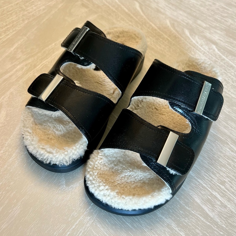 Alexander McQueen Leather and Shearling Slide Sz 37.5